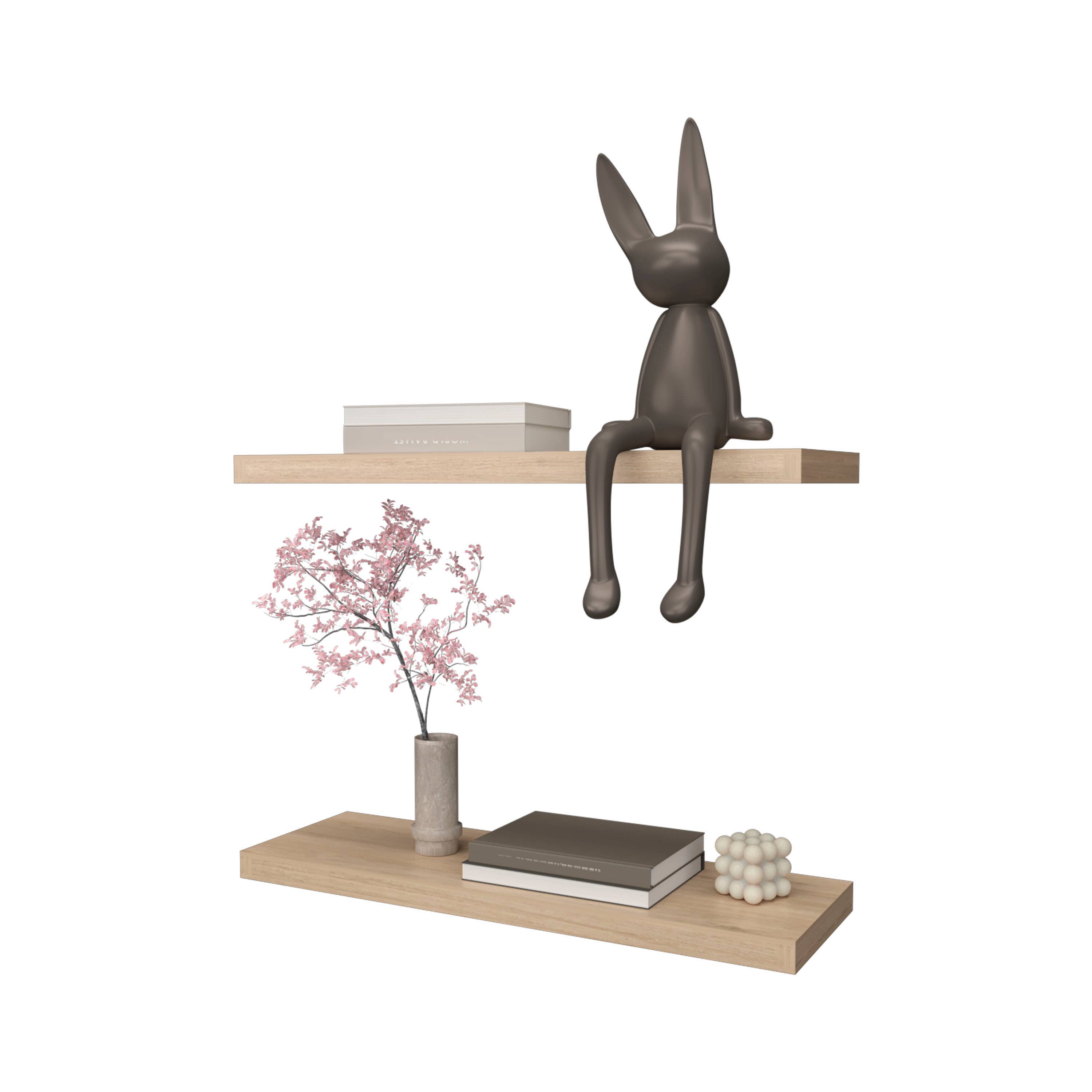 Beige Étagère flottante en mélamine Rovere avec 2 étagères en vente sur Faire3