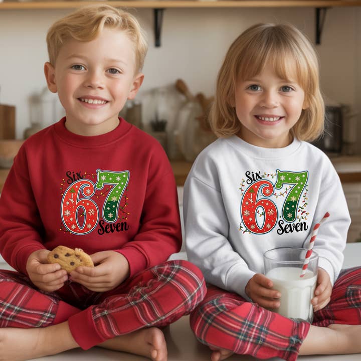 TheWorldOfMYes - Wholesale Screen Printed T-Shirt - Kids - Kids Six Seven Christmas Tee | Festive Holiday Shirt2