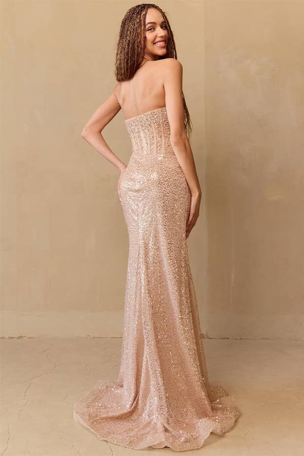 Babyfox Apparel - Vendita all'ingrosso Abito da sera - Donna - Abito Corsetto Bustier Senza Maniche/Senza Spalline con Paillettes1