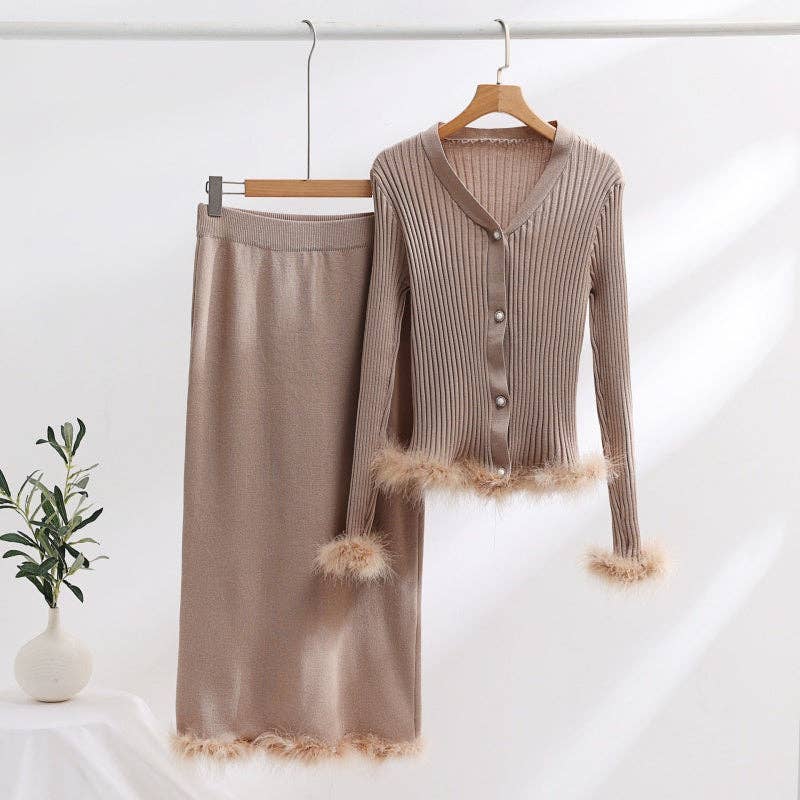 safistyle - Wholesale Top & Skirt Set - Women's - Knit Feather Trim Top and Skirt Set3