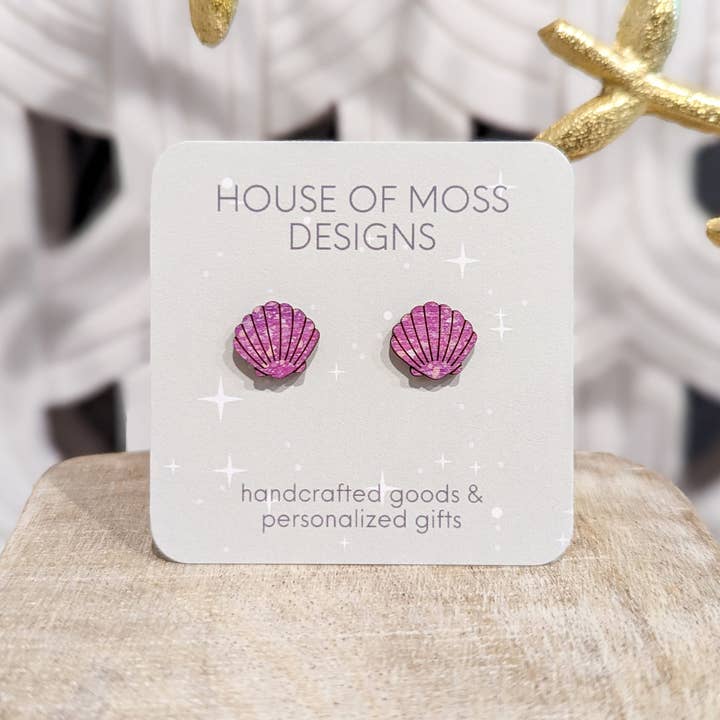 Scallop Shell Stud Earrings - Multiple Colors for wholesale by House of Moss Designs