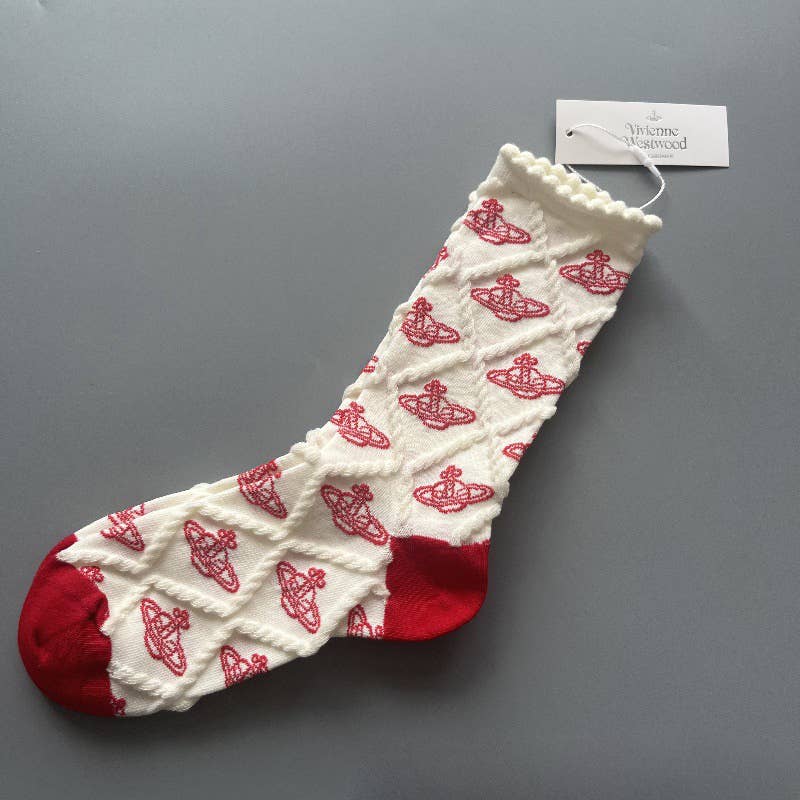 Tourtiwi - Wholesale Socks - Women's - Red Snowflake & Geometric Patterns Christmas Crew Socks32