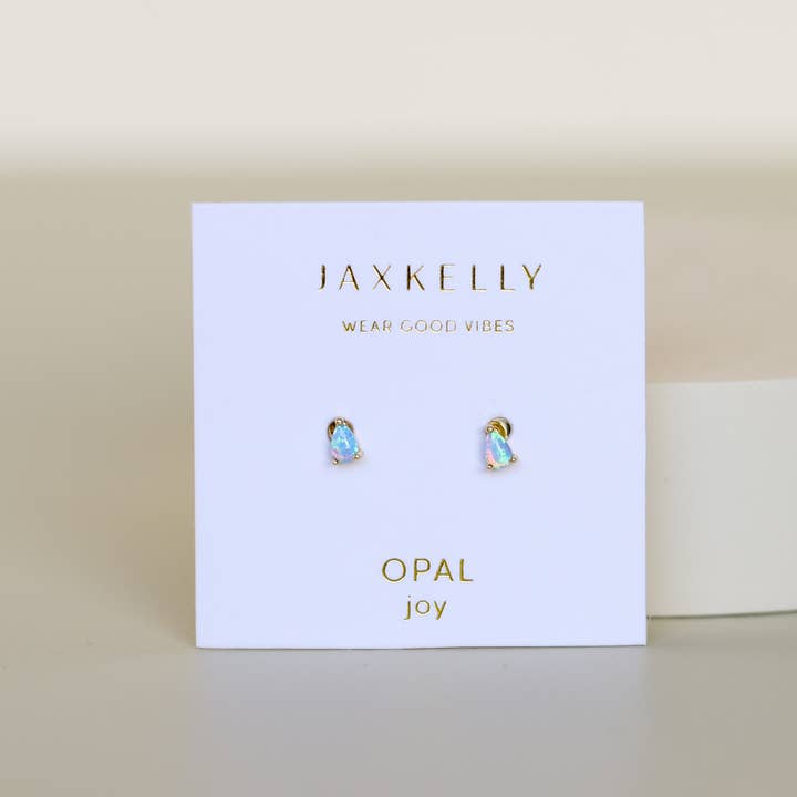 JaxKelly - Wholesale Stud/Post Earrings - Teardrop - Fire Opal - Gold Earrings