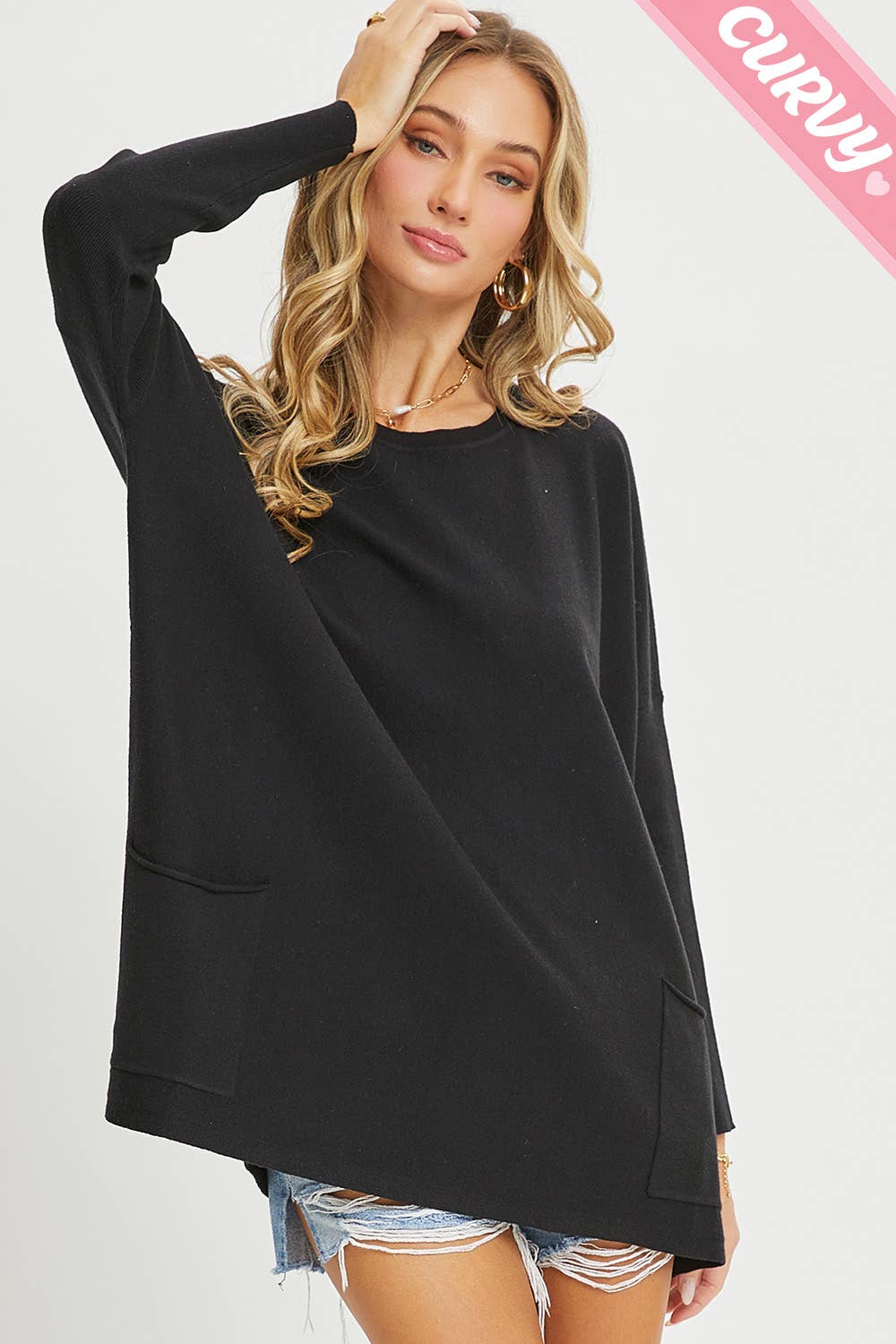 Sweet Lovely by Jen - Wholesale Tunic Sweater - Women's - FRONT POCKET OVERSIZE SWEATER PLUS SIZE28