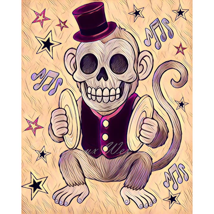 Cymbal Monkey Top Hat Art Print - Violet for wholesale by Margeaux Wex Designs