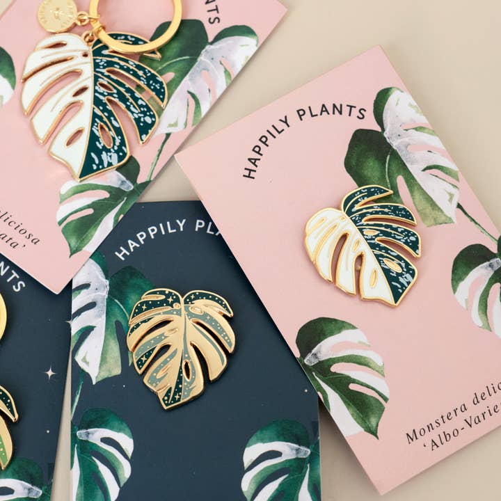 Happily Plants - Vendita all'ingrosso Portachiavi - Unisex - Portachiavi a forma di pianta Monstera «Thai Constellation», regalo per piante
