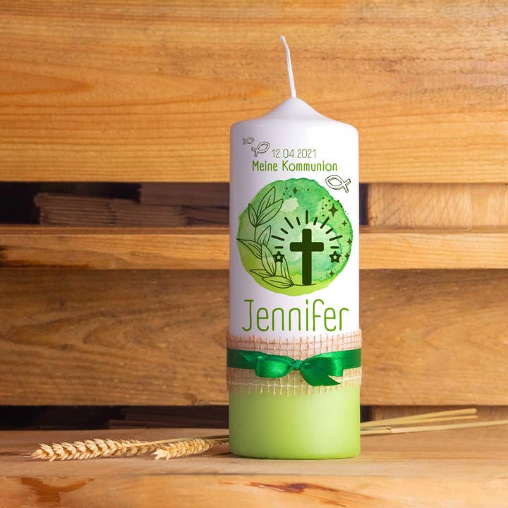 Vela Comunhão | Verde | 15 - 30 cm Altura | Personalizada por atacado de Die Kerzenwerkstatt