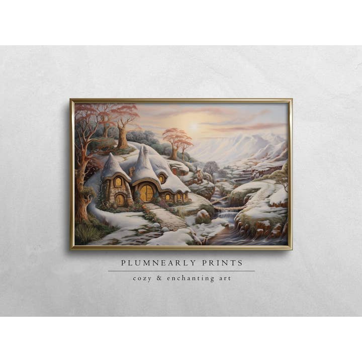 Plumnearly Prints - Wholesale Art Print - Hobbit House Winter Landscape Painting Art Print Poster 2