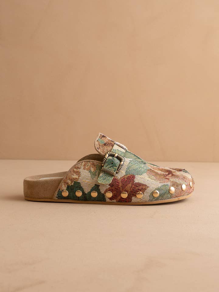 The Toni | Floral Tapestry Studded Buckle Clog for wholesale by OASIS SOCIETY