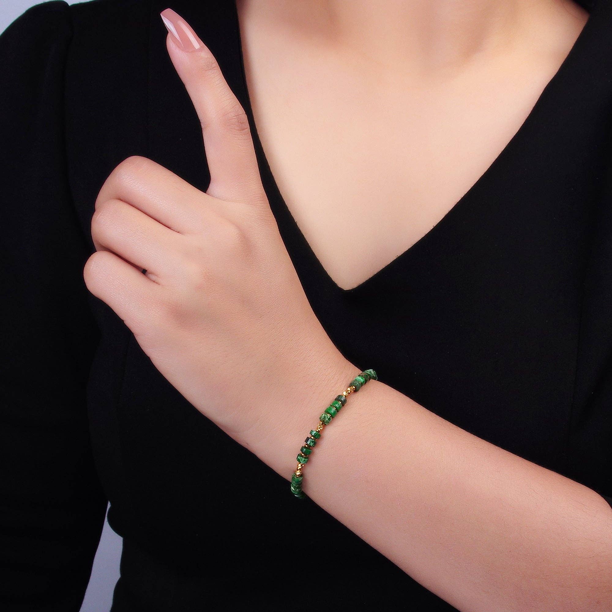 Aim Eternal - Wholesale Armband met kralen - Edelstalen Malachiet Natuurlijke Edelsteen Kraal 7 Inch Armband | WA-31131