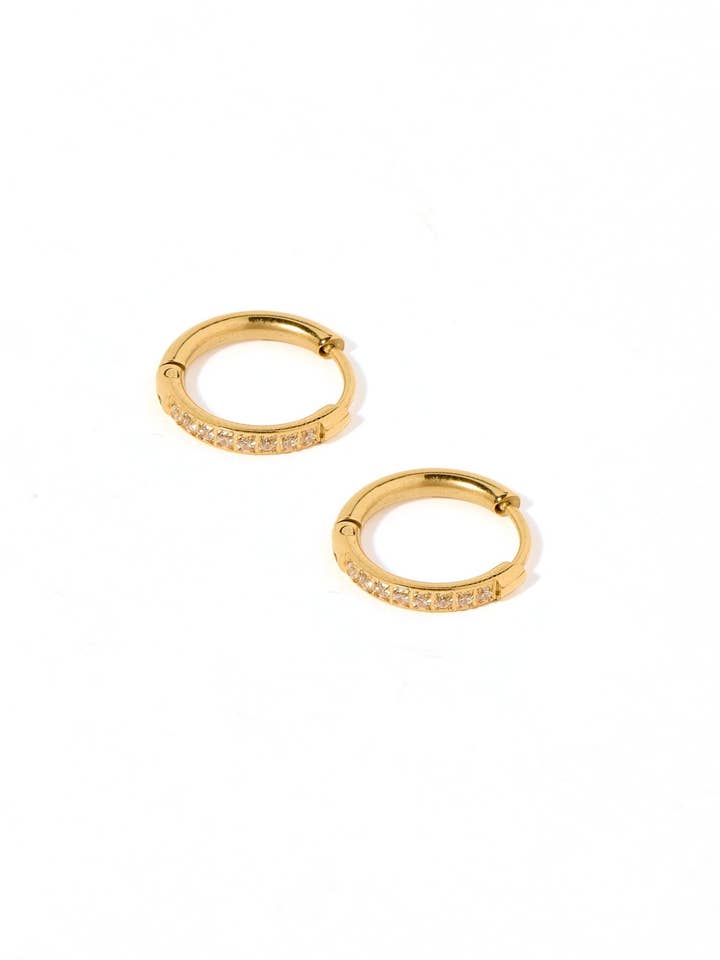 Huggie Earrings - Scarlett Hoop Gold 12mm CZ for wholesale by LINNY CO