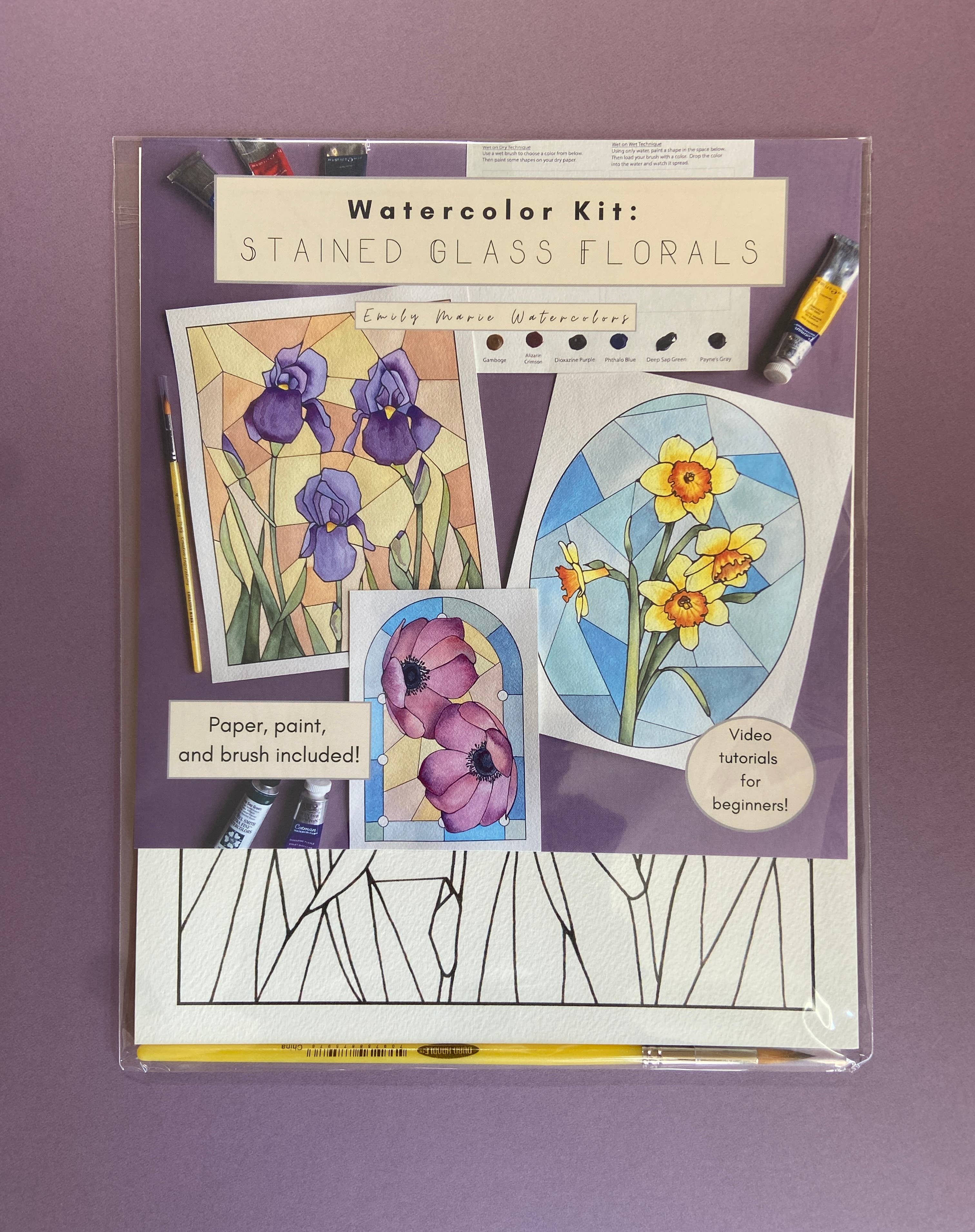 Emily Marie Watercolors - Wholesale DIY Craft Kit - Watercolor Painting Kit: Stained Glass Florals1