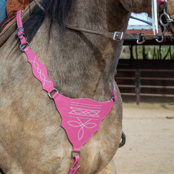Schulz Equine - Wholesale Horseback Riding Gear - Pink Boot Stitch Headstall and Breast Collar Set5
