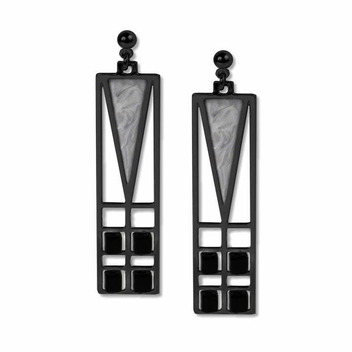 Frank Lloyd Wright Light Screen Stained Glass Earrings, Sil for wholesale by David Howell and Company