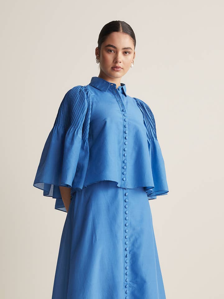Lorraine Silk Cotton Trapeze Shirt | Cerulean Blue for wholesale on Faire