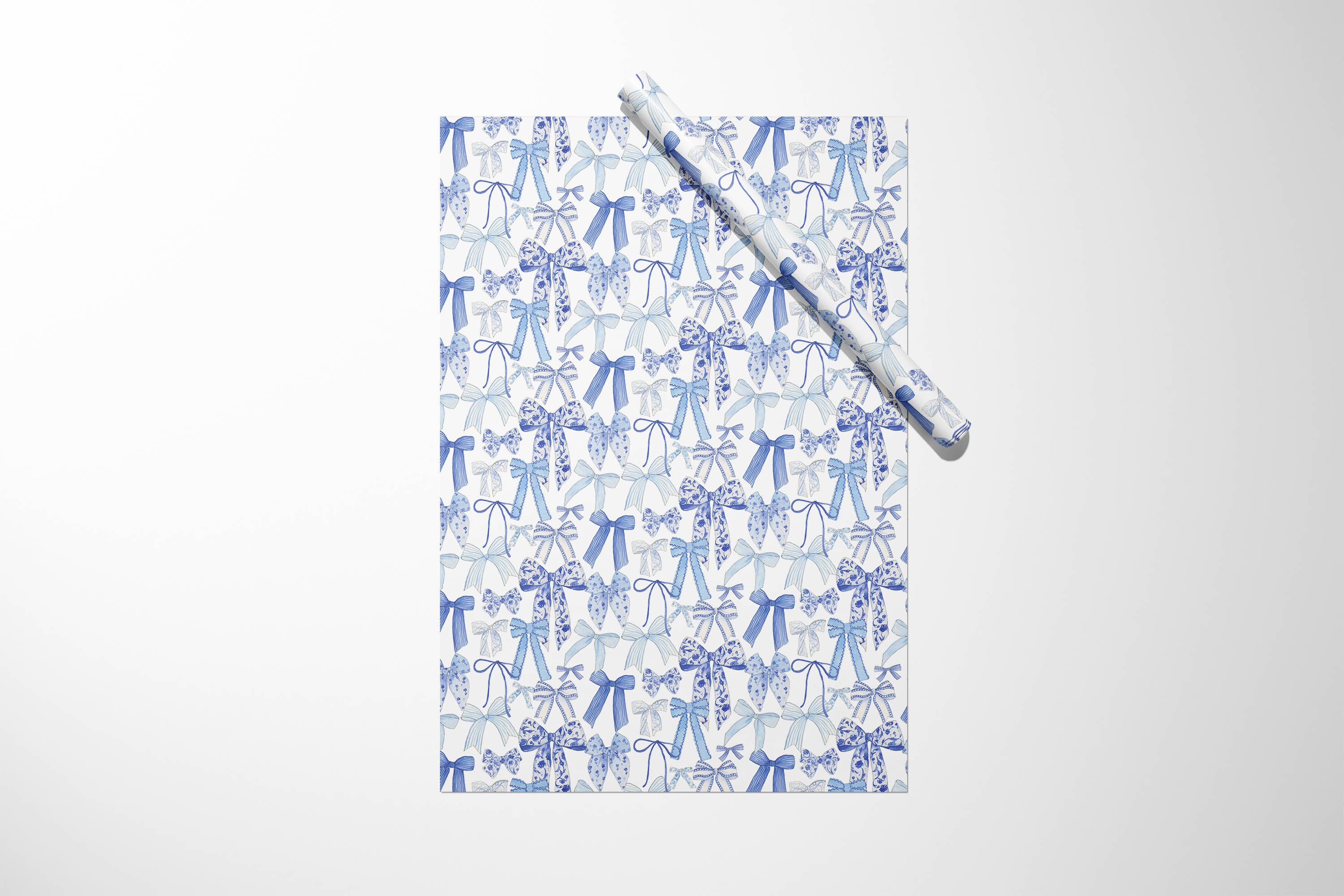 KelseyMDesigns - Wholesale Wrapping Paper Roll - Blue Bow, Chinoiserie Bow Wrapping Paper - 3 Sheet Roll5
