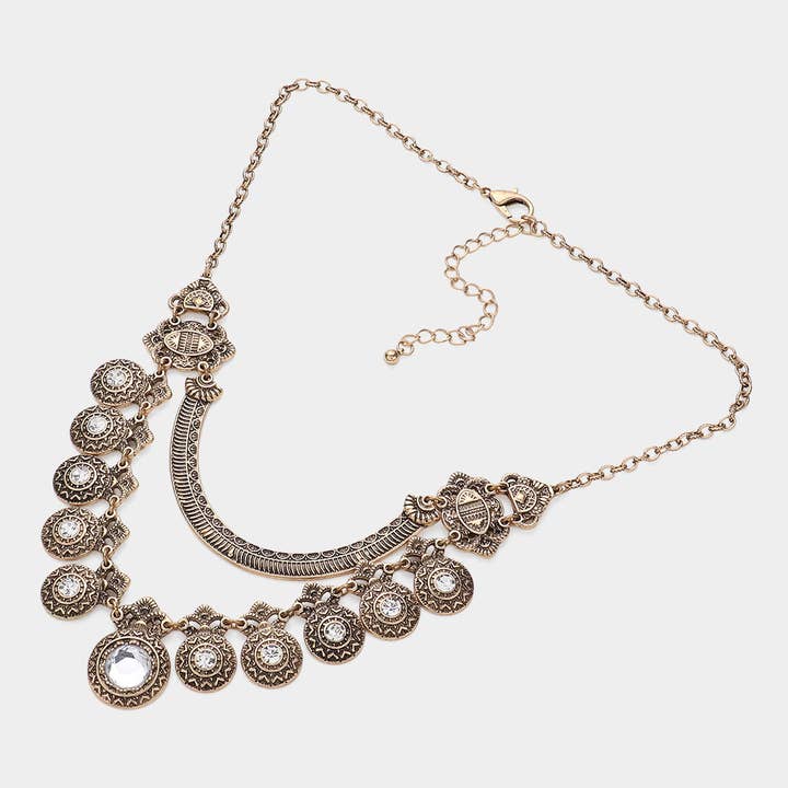 Sensibling Corp. - Wholesale Bib Necklace - Round Stone Centered Antique Metal Link Bib Necklace1