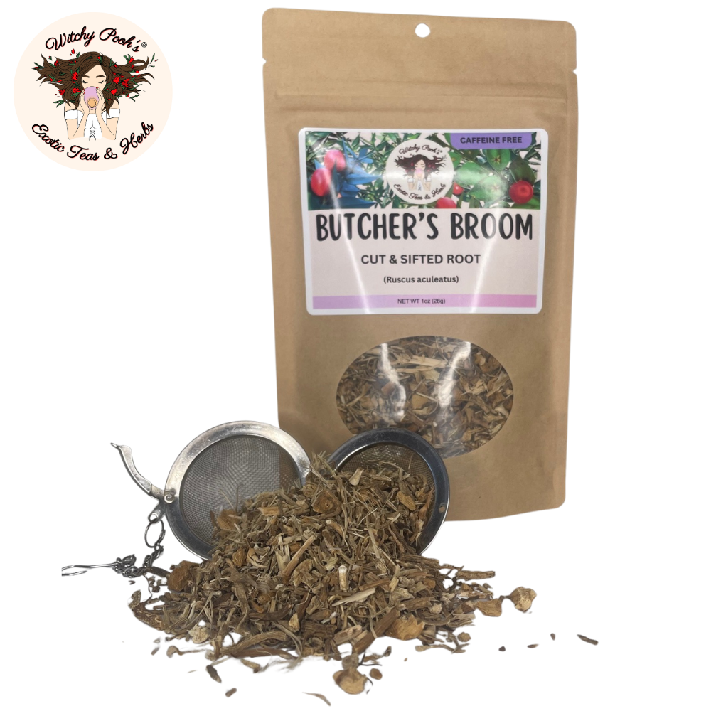 Witchy Pooh's Exotic Teas & Herbs – Engroshandel Løs te – Witchy Poohs Butcher's Broom Te, skåret og sigtet rod13