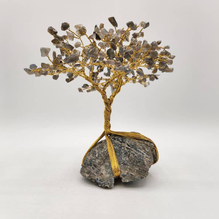 Gemstone Tree - Labradorite/Labradorite Base w/Gold Wire for wholesale by Meraki Gemstones