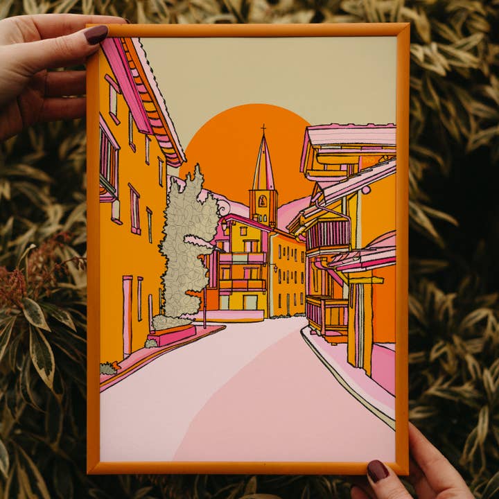 Stampa artistica Val D'Isere, arte a tema di viaggio per la vendita all'ingrosso da parte di Freya Niamh