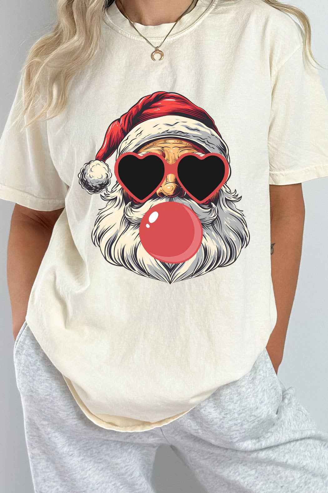 Kissed Apparel - Wholesale Screen Printed T-Shirt - Women's - Santa Blowing Bubble Gum Comfort Colors Tee5