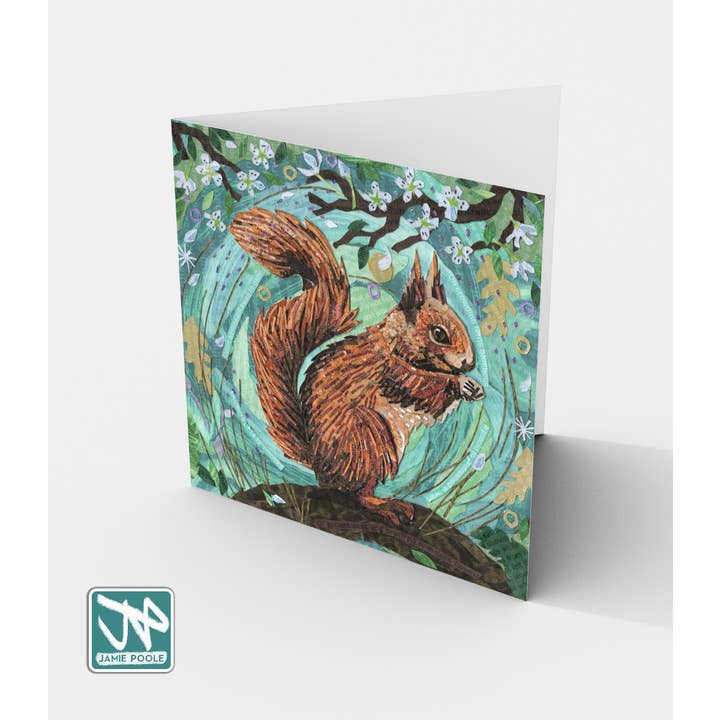 Red Squirell Rustling – Square Card 148mm, 6 Pack for wholesale by Jamie Poole