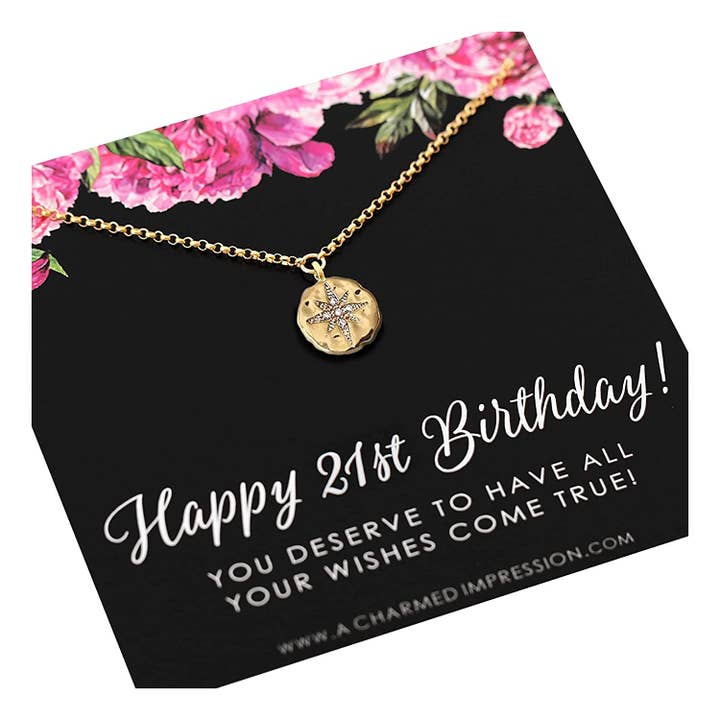 A Charmed Impression – wholesale Pendant/charm necklace – 21st Birthday Gift • Gold Necklace for Her • Diamond Starburst Necklace • 21 Years Old • Milestone Celebration Jewelry • Gifts Ideas for Soul Sister, Best Friend or Daughter
