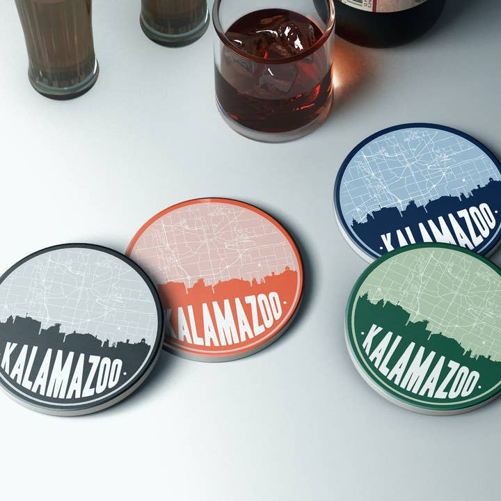 Kalamazoo Michigan Set mit 4 Untersetzern | mehrere Farben für den Großhandel von Paperfinch Design