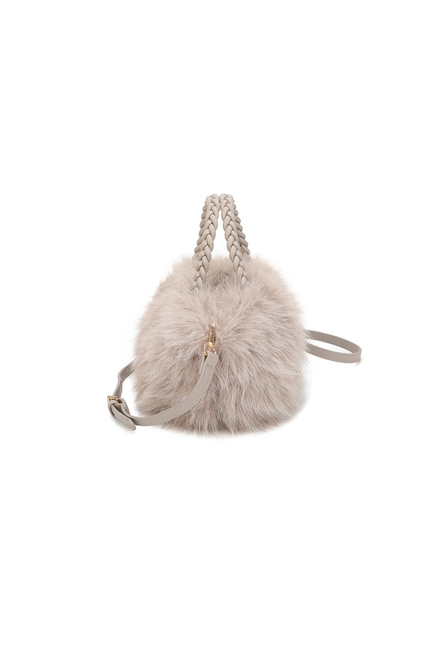 Ellas Trading – wholesale Top handle bag – women's – Elegant Faux Fur Tote Bag Braided Handles Soft Plush7