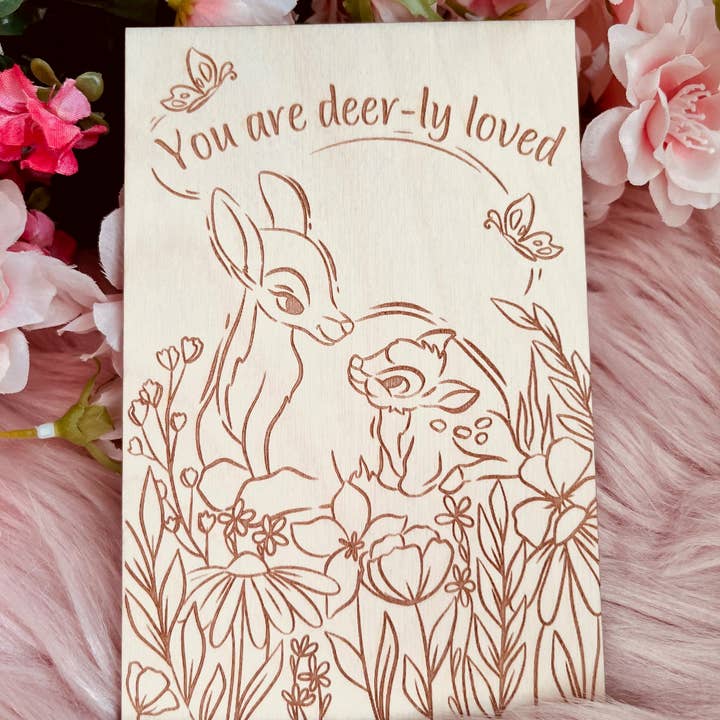 Alicia's Wonderland - Wholesale Mother's Day Card - Fawn & Doe Wood Greeting Card | Greeting Card for Mom