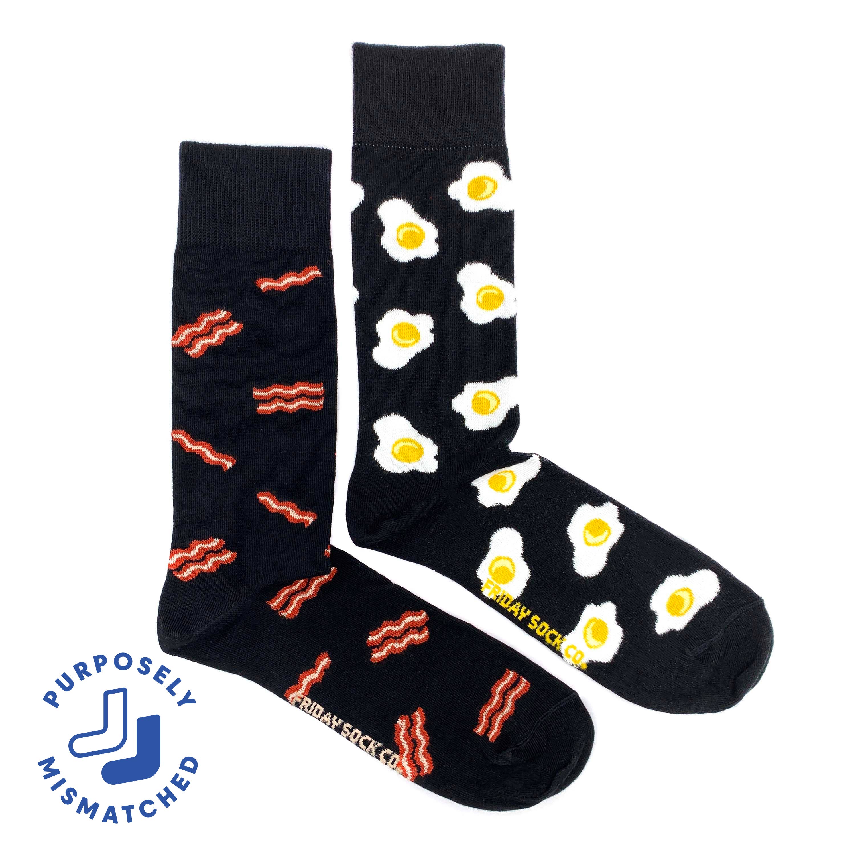 Friday Sock Co. - Vendita all'ingrosso Calzini - Uomo - Calze da uomo con design uova e bacon abbinate in modo diverso