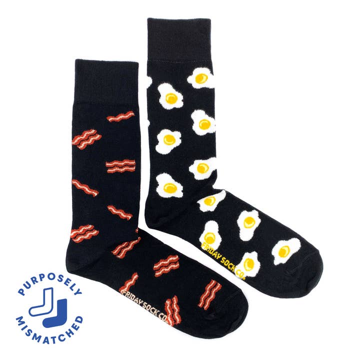 Friday Sock Co. - Vendita all'ingrosso Calzini - Uomo - Calze da uomo con design uova e bacon abbinate in modo diverso0
