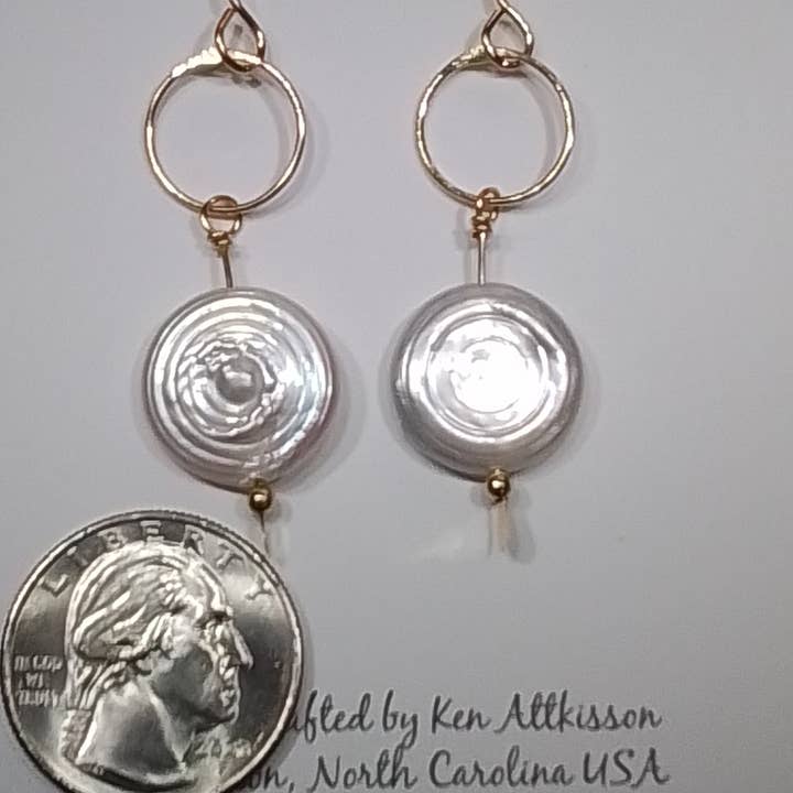 14K Gold Filled Circle Fresh Water Pearls Hanging Down for wholesale by Ken’s handcrafted jewelry