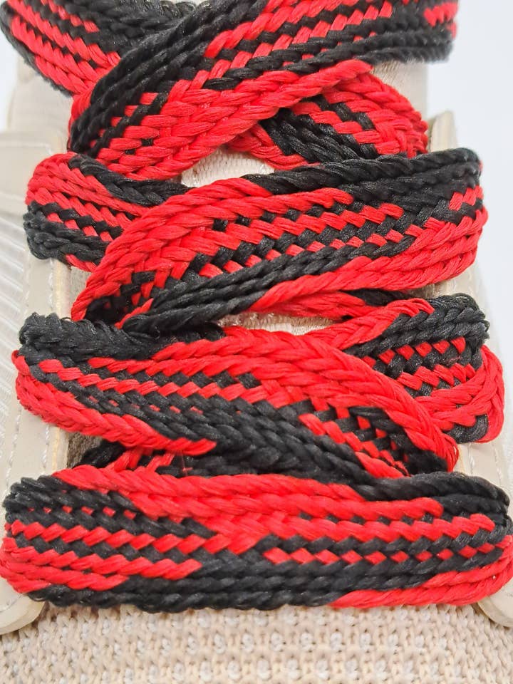 Wide Multi-Color Shoelaces - Red and Black for wholesale by The Shoelace Factory