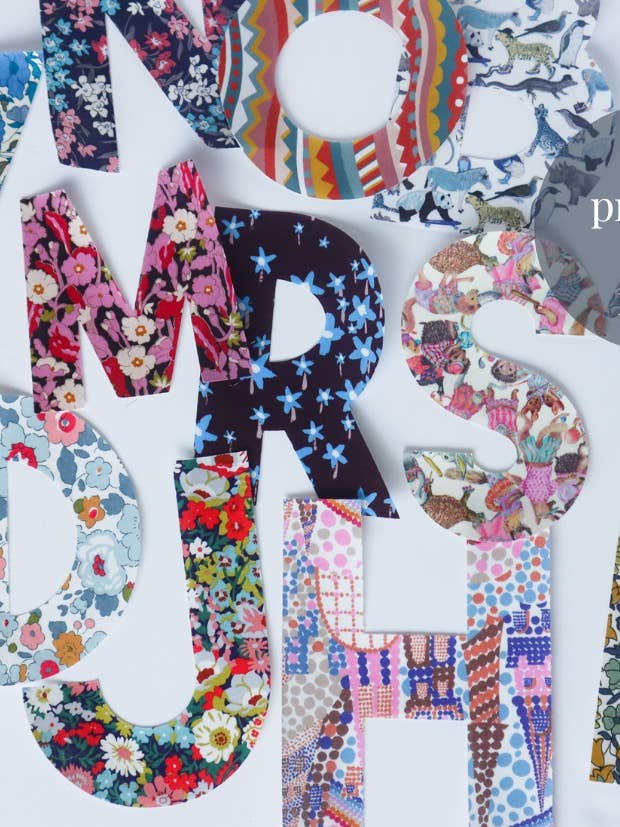 liberty London iron on letter cut to any size for wholesale by Marlowe bear