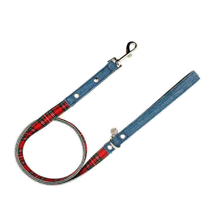Swag Leash - Denim & Red Plaid for wholesale by Urban Dog Stars