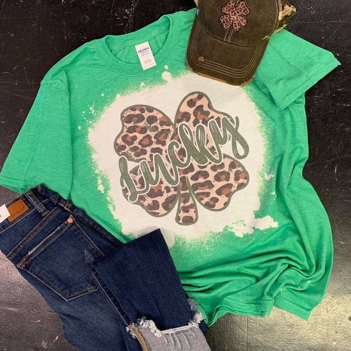 Lucky Leopard Bleached Tee for wholesale by Rock-N-Mama