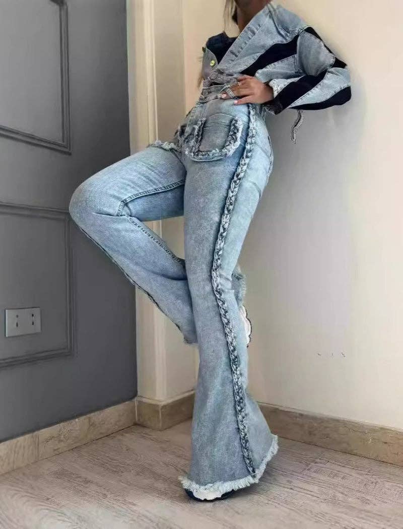 BLUE Distressed Flared Denim Pants for wholesale on Faire4