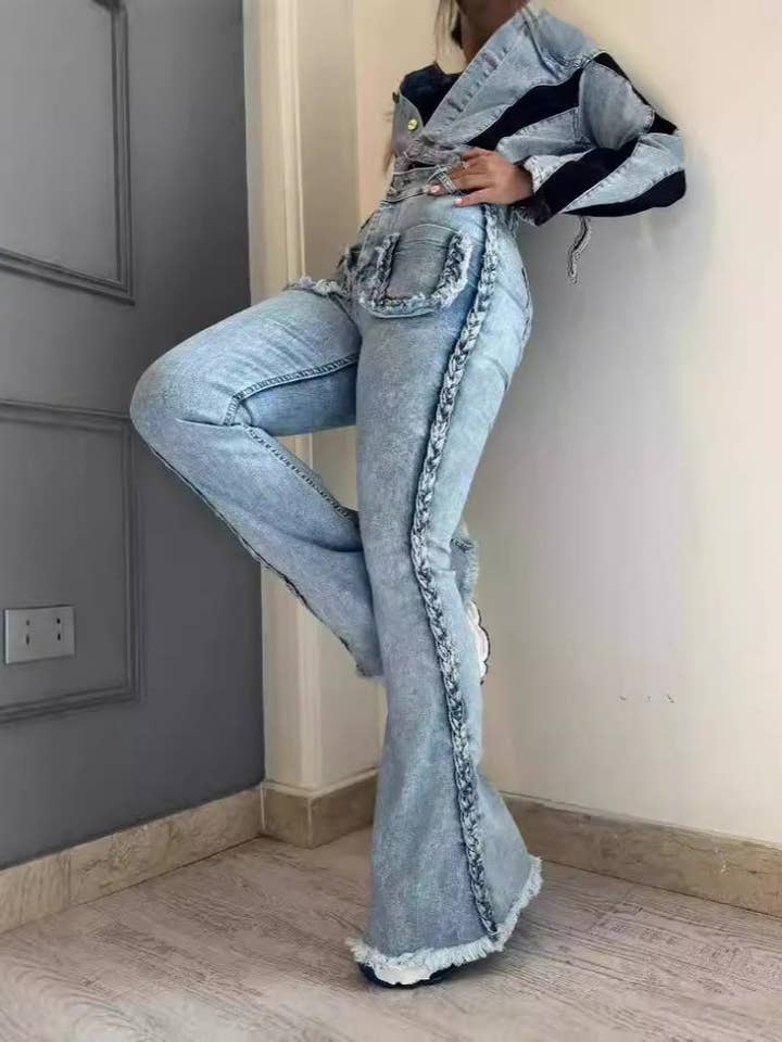 BLUE Distressed Flared Denim Pants for wholesale on Faire4