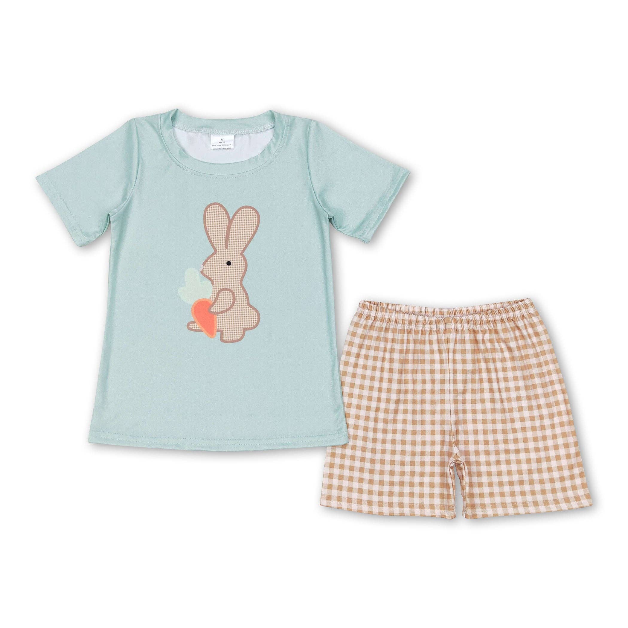 Wholesale Carrot bunny top plaid shorts boys easter outfits for