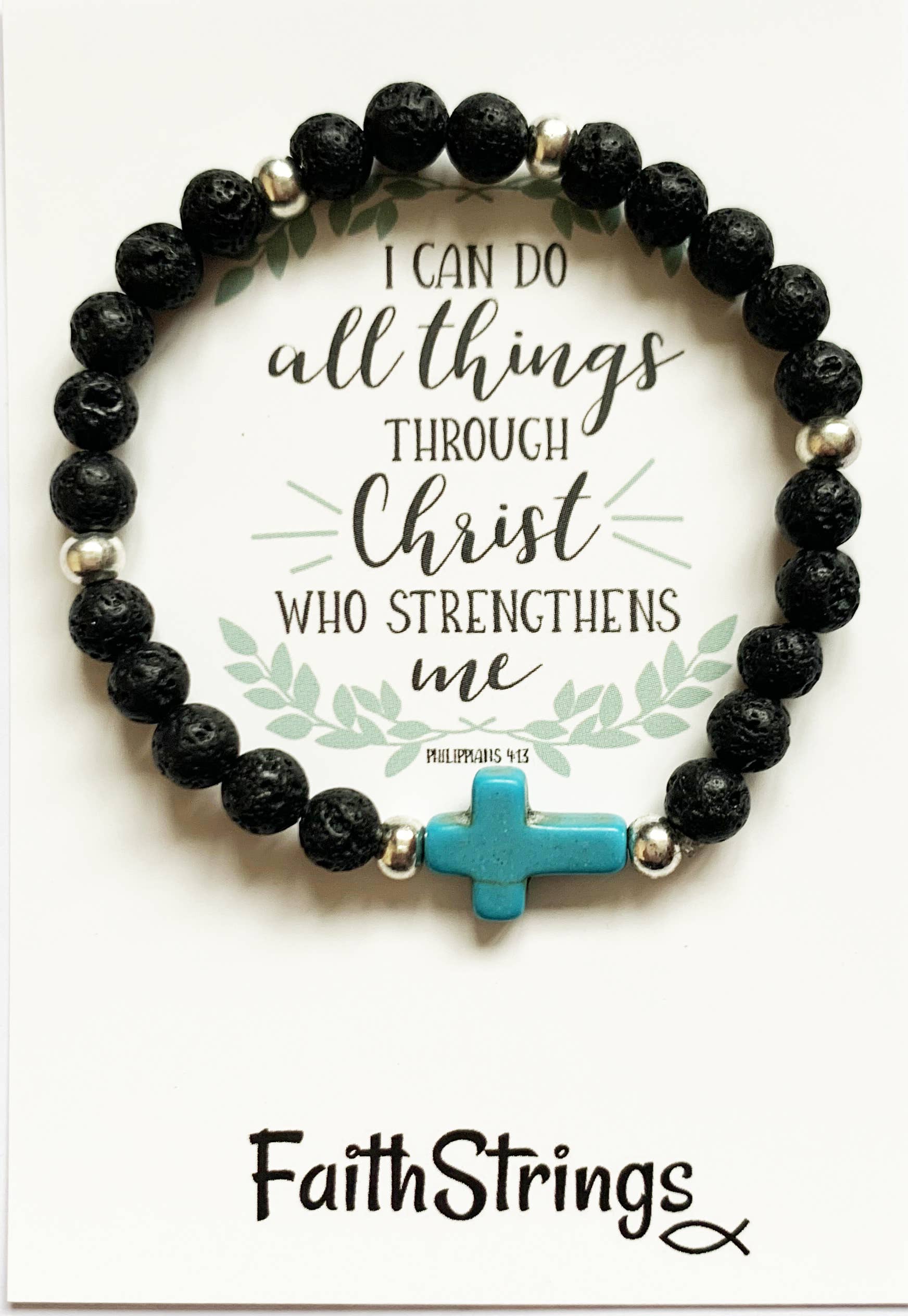 Faithstrings - Wholesale Beaded Bracelet - Christian Cross Lava & Tibetan Bead Stretch Bracelet Gift2