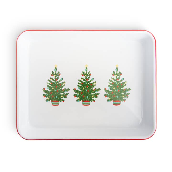 Helmsie x CCH Christmas Tree Enamelware Small Rect. Tray for wholesale by Crow Canyon Home