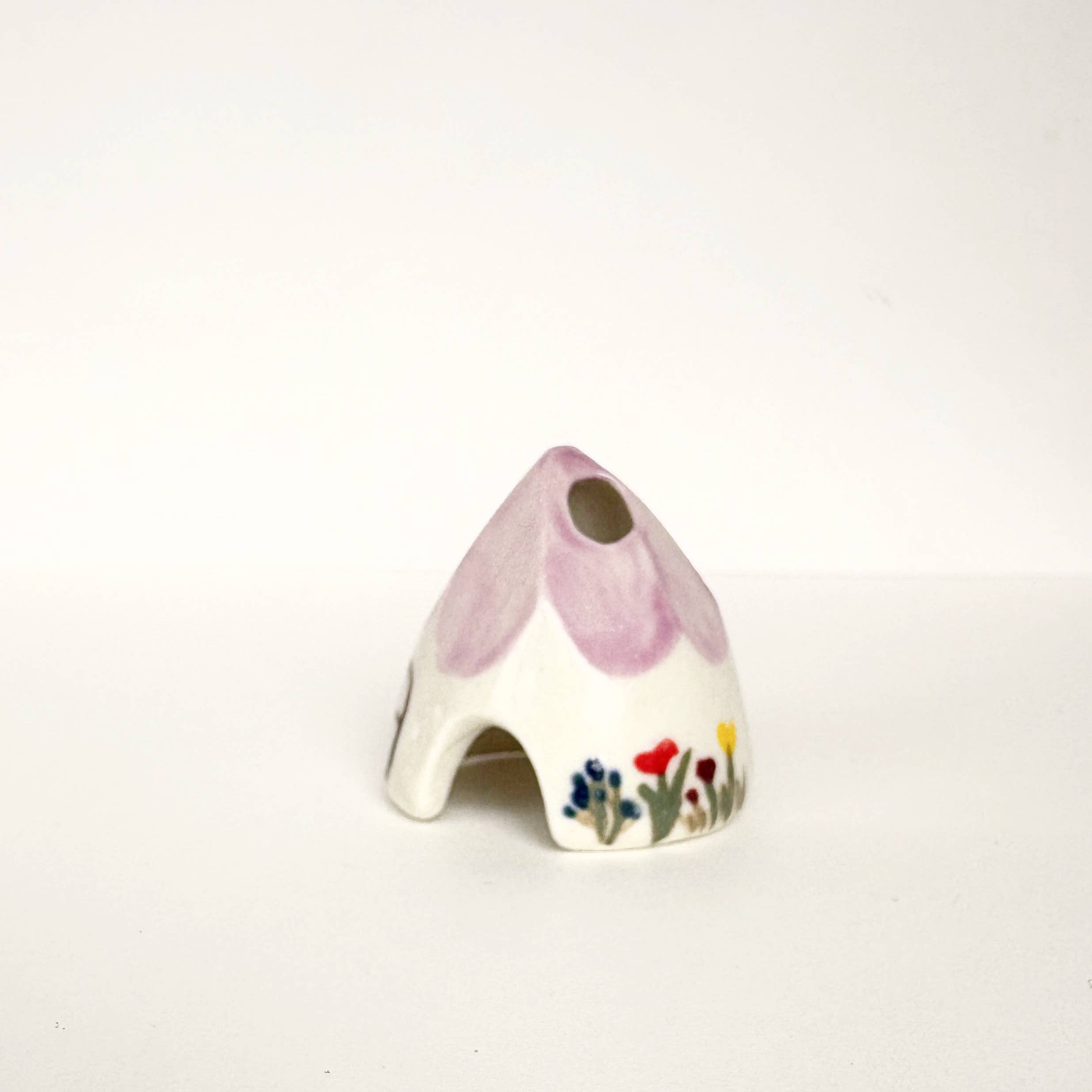 Spalted Home - Wholesale Incense Holder - Violet Ceramic Mouse House Cone Incense Burner With Flowers1
