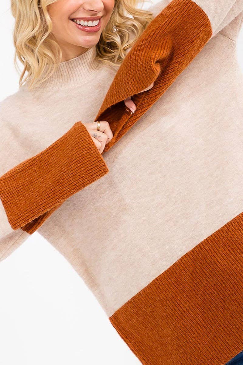 ROUSSEAU - Wholesale Knit Sweater - Women's - LONG SLEEVE COLORBLOCK PULLOVER SWEATER2