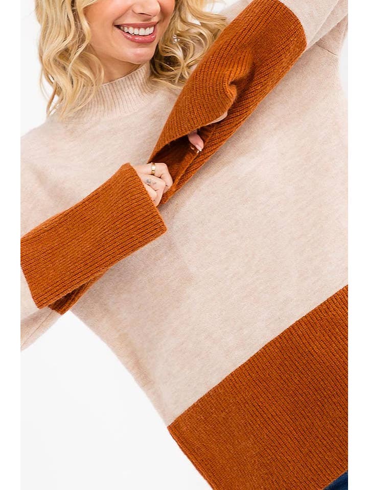 ROUSSEAU - Wholesale Knit Sweater - Women's - LONG SLEEVE COLORBLOCK PULLOVER SWEATER2