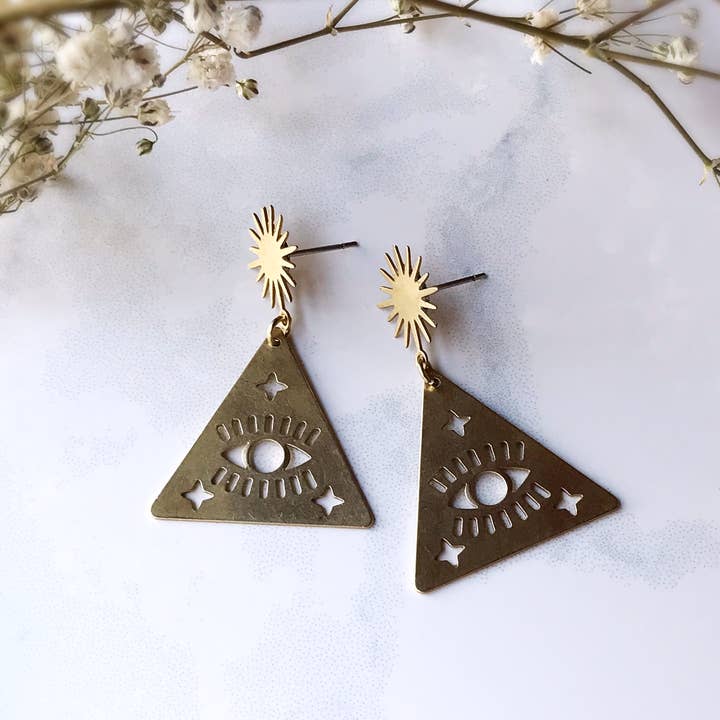 Pearl and Ivy Studio - Wholesale Dangle Earrings - Evil eye sun earrings brass earrings - Pharaoh1