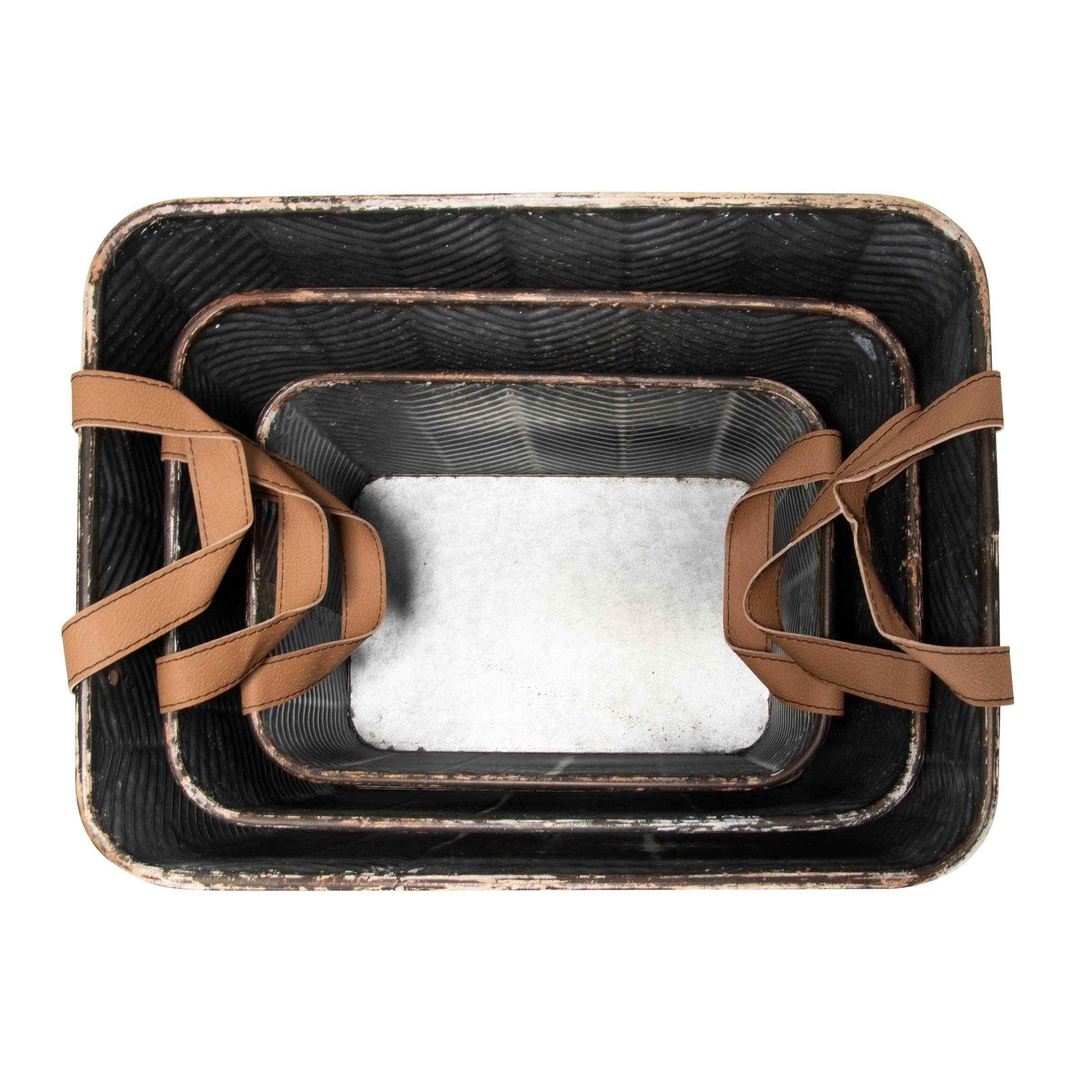 Foreside Home & Garden - Wholesale Basket - SALE - Braxton Rustic Set 3 Whitewash Gray Bins Faux Leather8