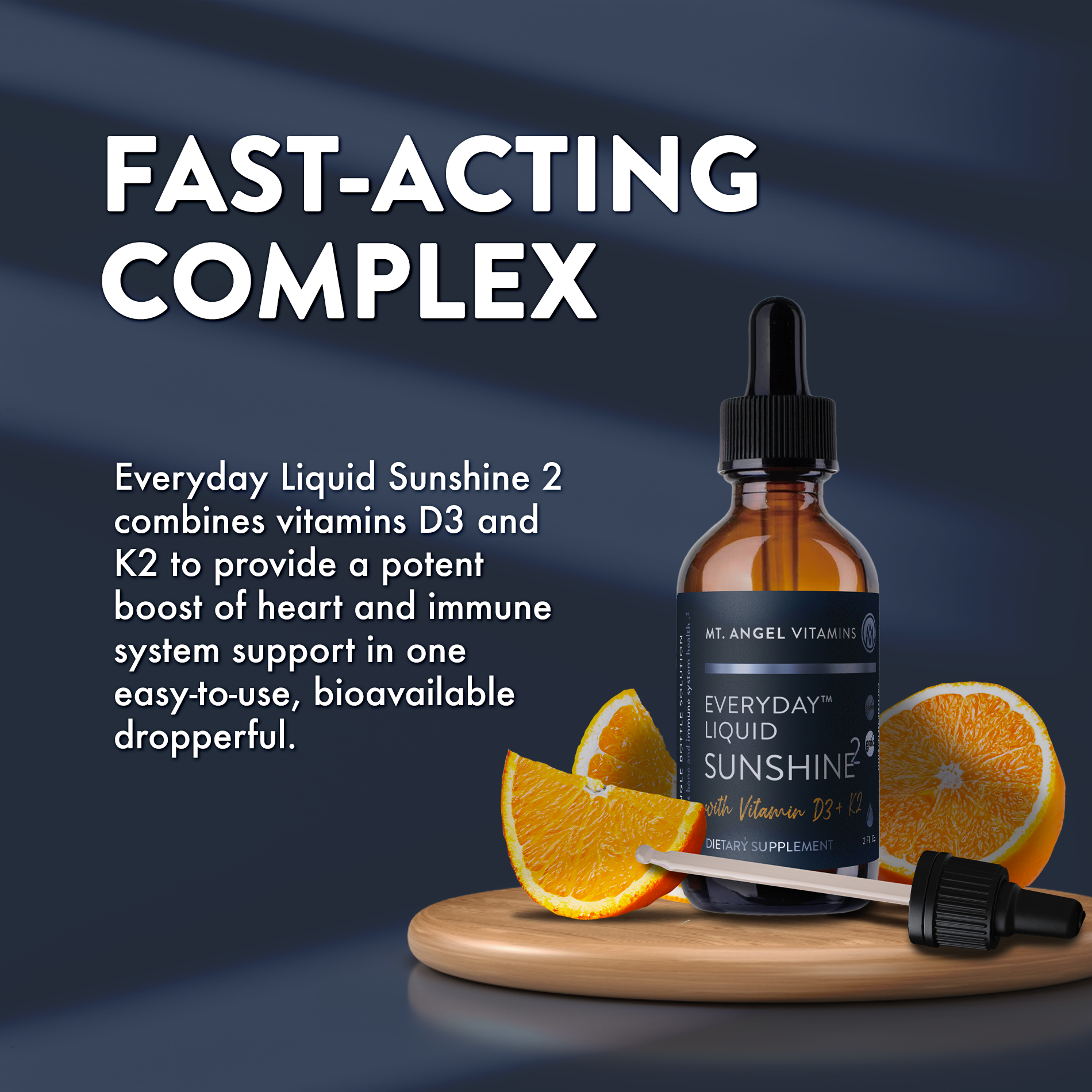 Mt. Angel Vitamins - Wholesale Oral Supplement/Vitamin - Mt. Angel Vitamins' Everyday Liquid Sunshine D3+K2 - 2 fl oz3