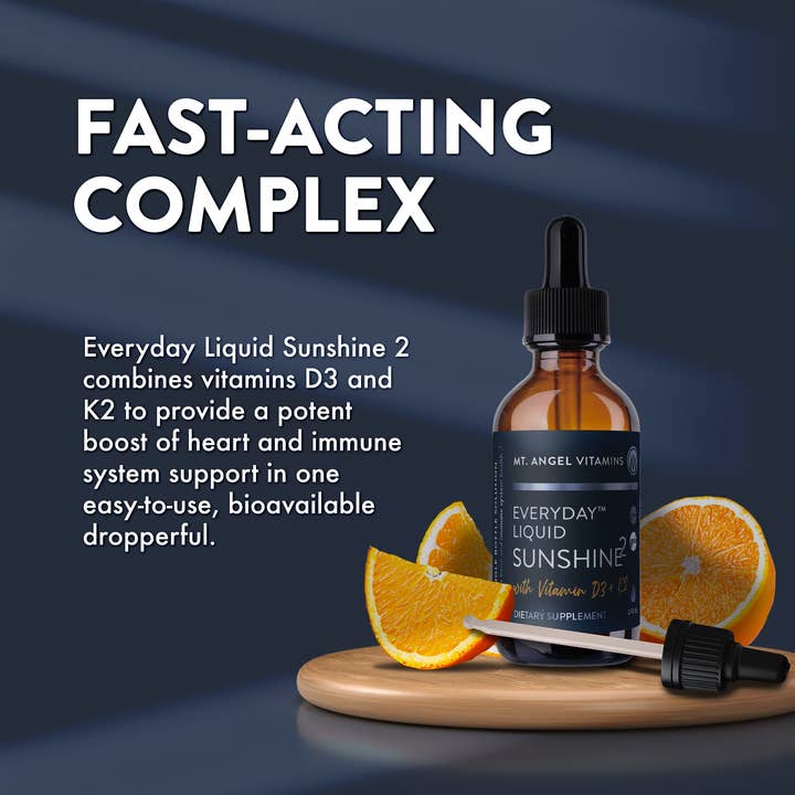 Mt. Angel Vitamins - Wholesale Oral Supplement/Vitamin - Mt. Angel Vitamins' Everyday Liquid Sunshine D3+K2 - 2 fl oz3
