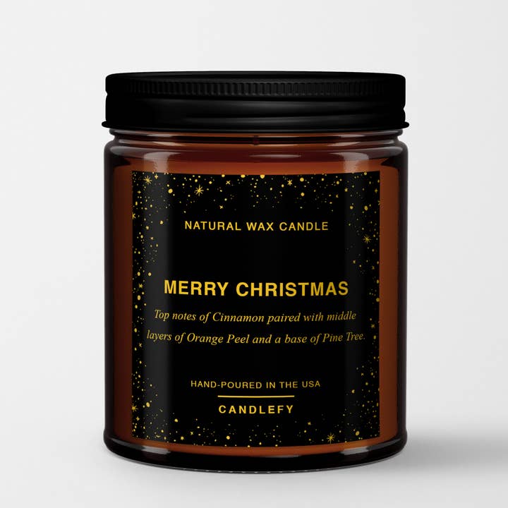 Candlefy - Wholesale Jar/Filled Candle - Christmas Candle: Merry Christmas / Pine, Cinnamon & Orange